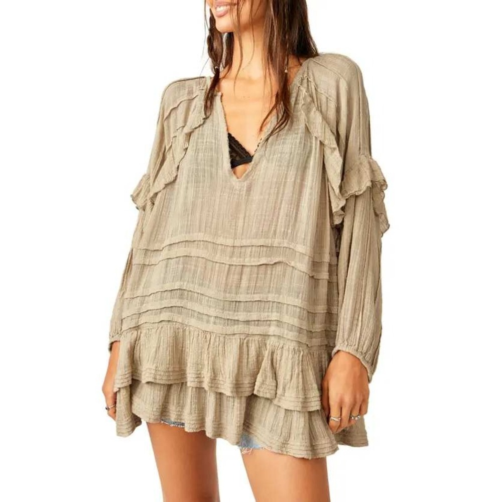Free People Beige Ruffled Blouse